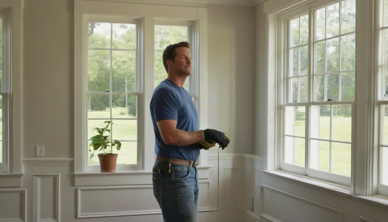 Homeowner looking at a newly installed window in a colonial home in Alexandria
